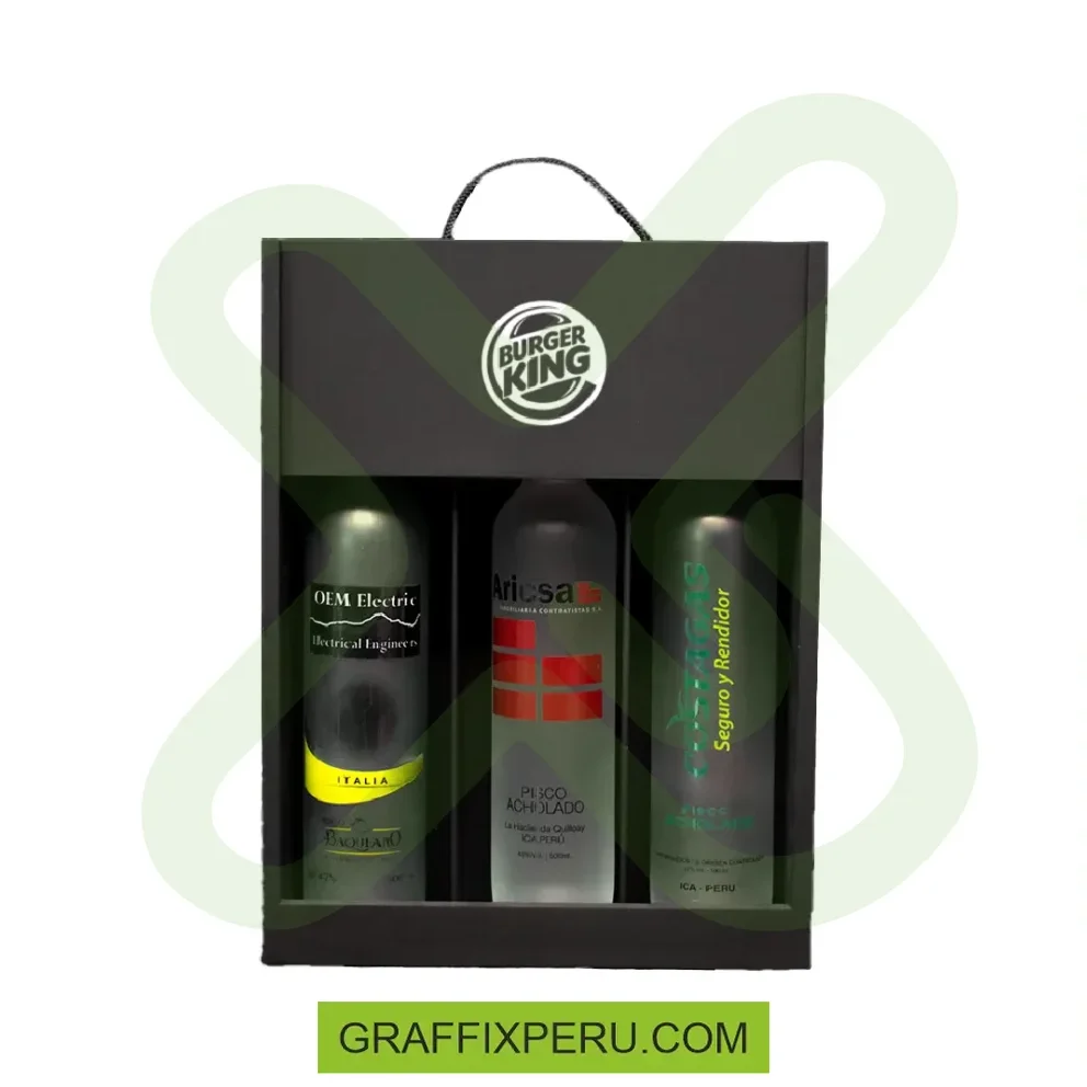 CAJA PARA PISCO TIPO VITRINA 3 BOTELLAS