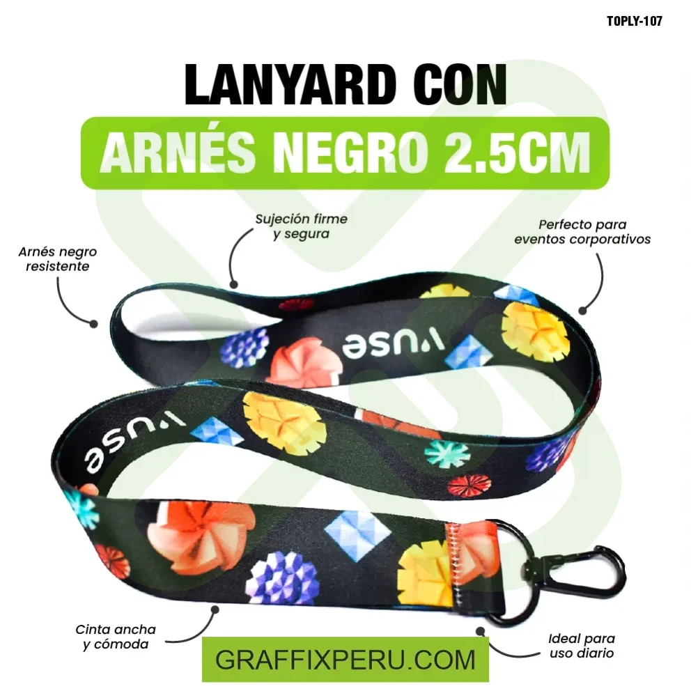 lanyard con arnes negro 2.5cm - Vista alternativa
