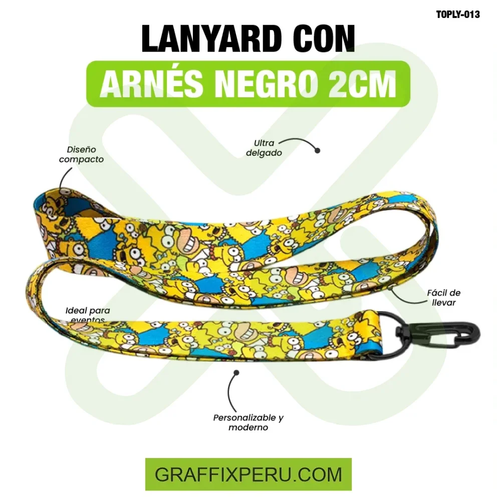 lanyard con arnes negro 2cm