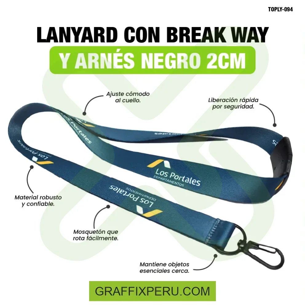 lanyard con arnes negro y break way 2cm - Vista alternativa