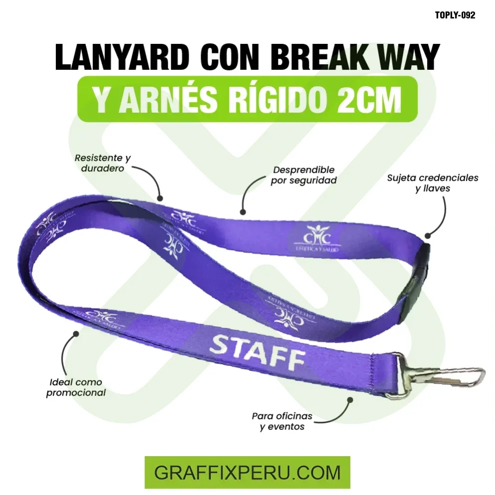 lanyard con mosqueton rigido y break way 2cm