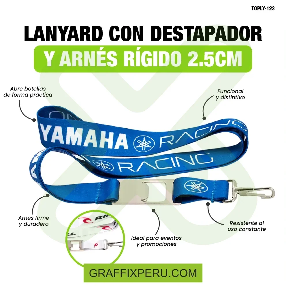 lanyard con destapador y mosqueton rigido 2.5cm