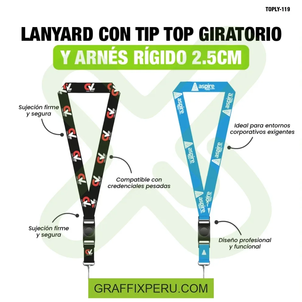 lanyard con tip top giratorio y mosqueton rigido 2.5cm - Vista alternativa