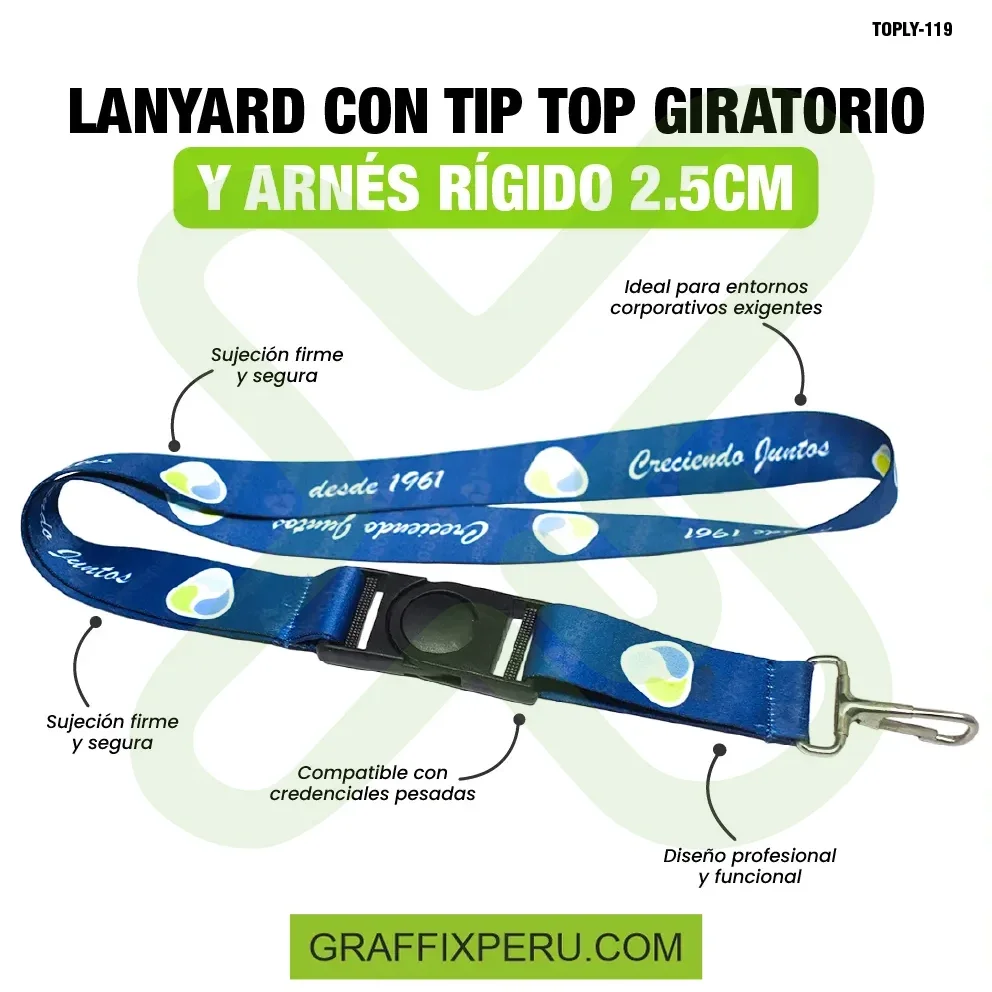 lanyard con tip top giratorio y mosqueton rigido 2.5cm