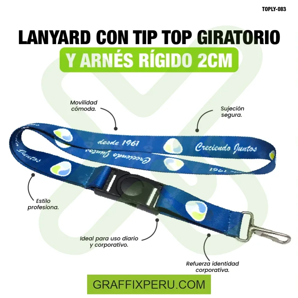 lanyard con tip top giratorio y mosqueton rigido 2cm