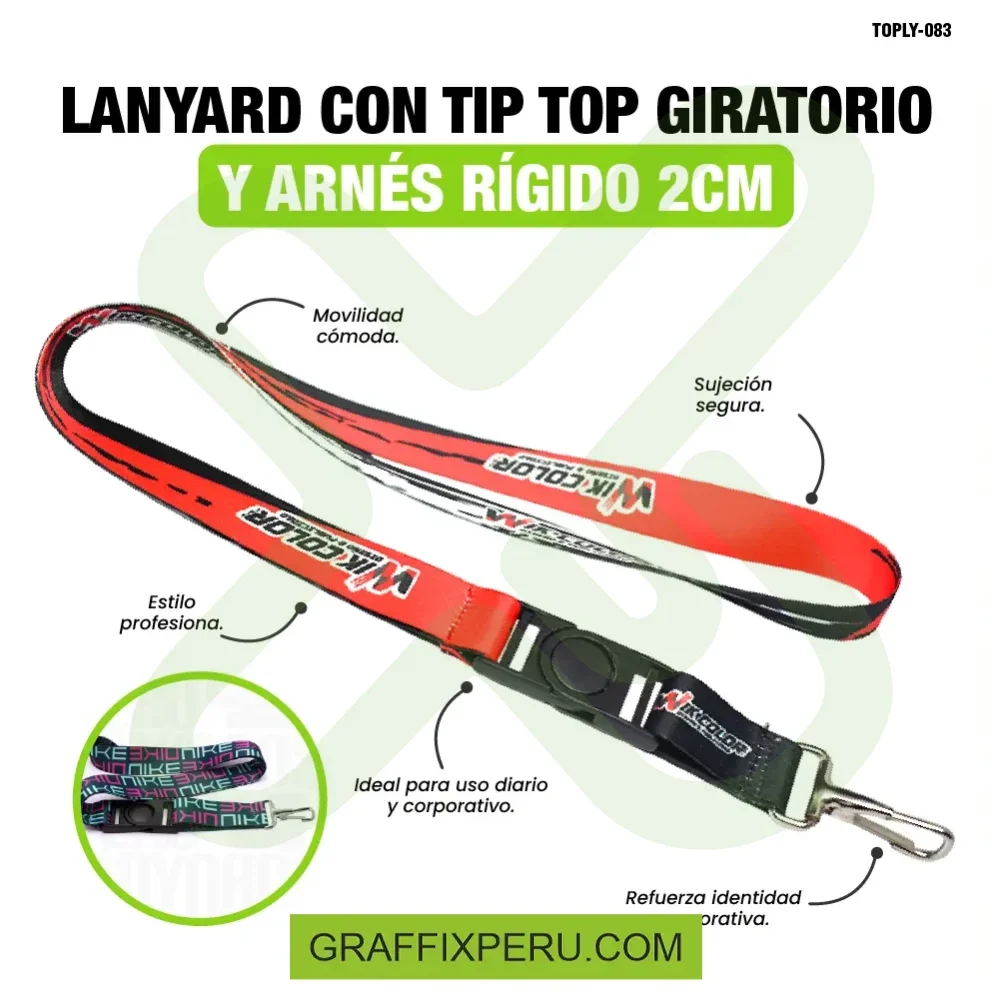 lanyard con tip top giratorio y mosqueton rigido 2cm - Vista alternativa