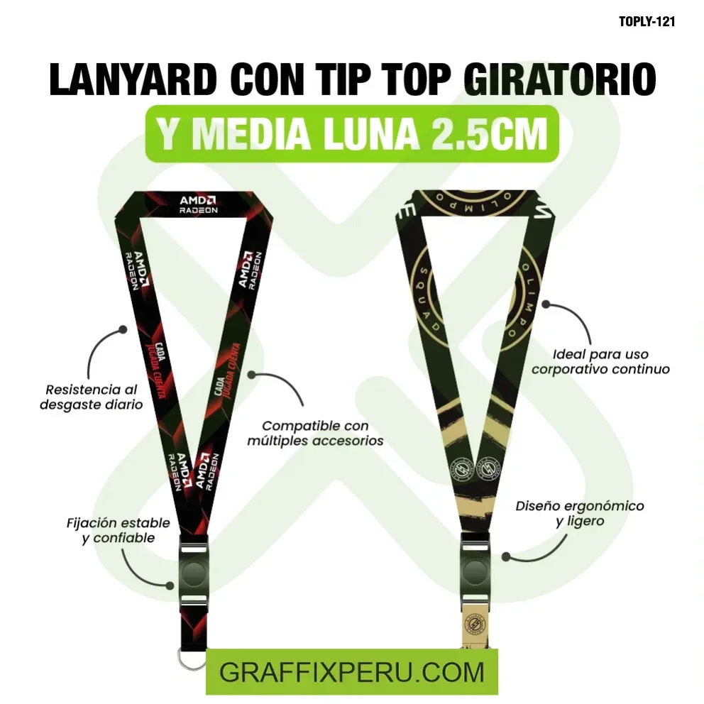lanyard con tip top giratorio y media luna 2.5cm - Vista alternativa