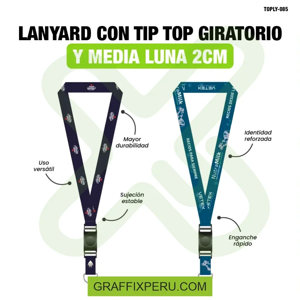 lanyard con tip top giratorio y media luna 2cm - Vista alternativa