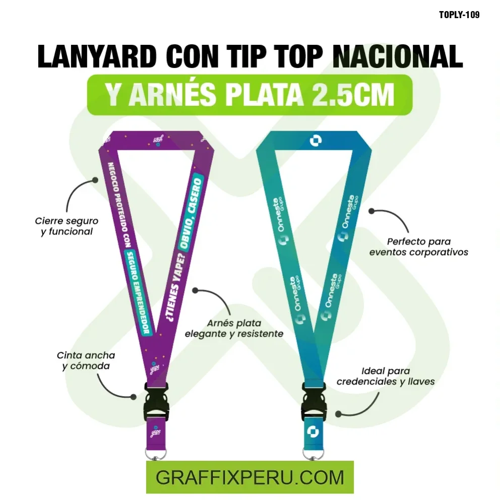 lanyard con tip top plano nacional y arnes plata 2.5cm - Vista alternativa