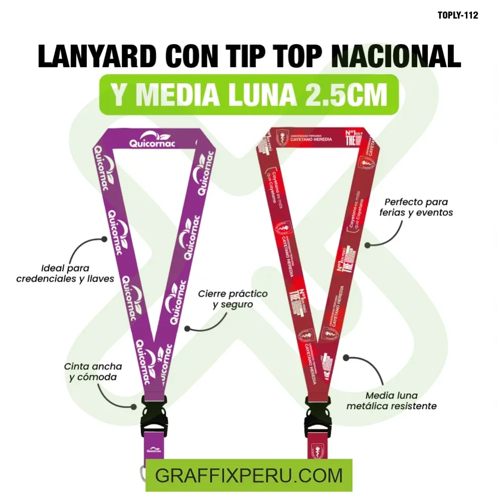 lanyard con tip top plano nacional y media luna 2.5cm - Vista alternativa