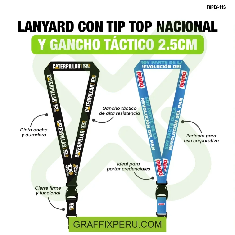 lanyard con tip top plano nacional y arnes tactico 2.5cm - Vista alternativa