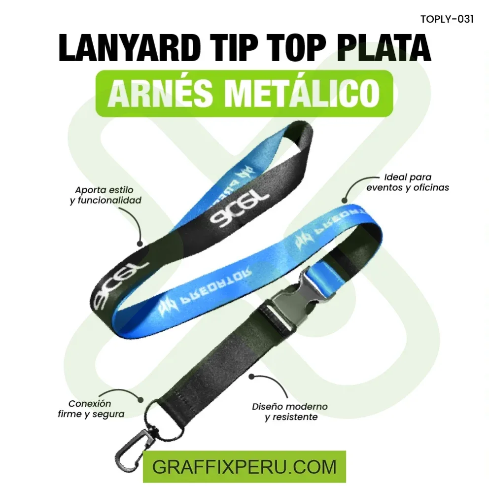 LANYARD CON TIP TOP PLATA CON ARNES PLATA - Vista alternativa