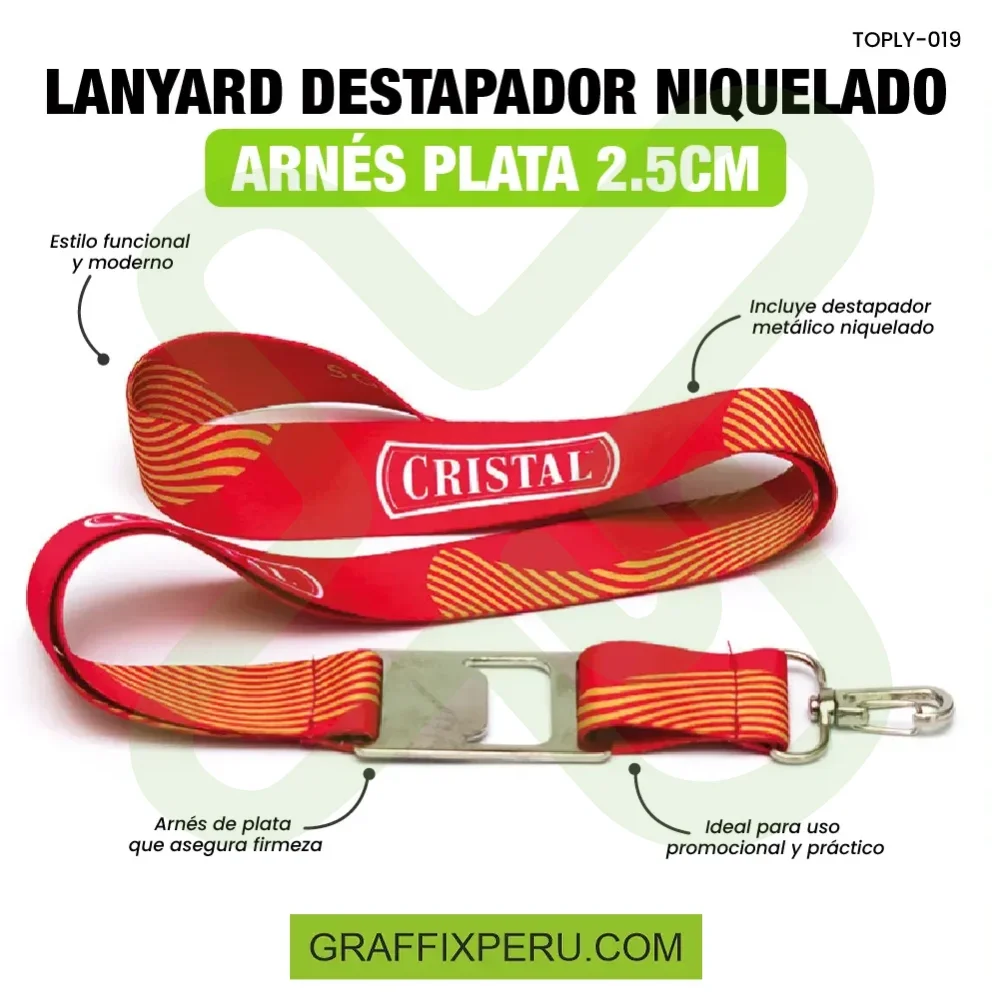 lanyard con destapador y arnes plata 2.5cm - Vista alternativa