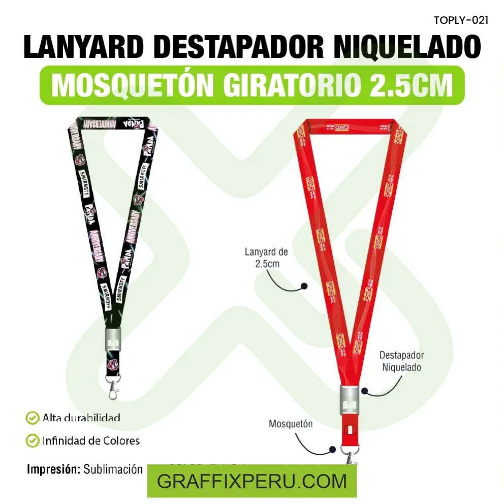 lanyard con destapador con mosqueton giratorio y palanca 2,5cm - Vista alternativa