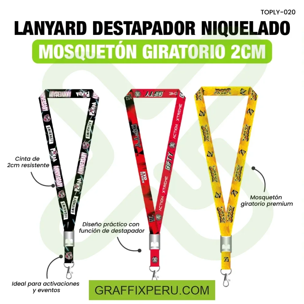 lanyard con destapador con mosqueton giratorio y palanca 2cm - Vista alternativa