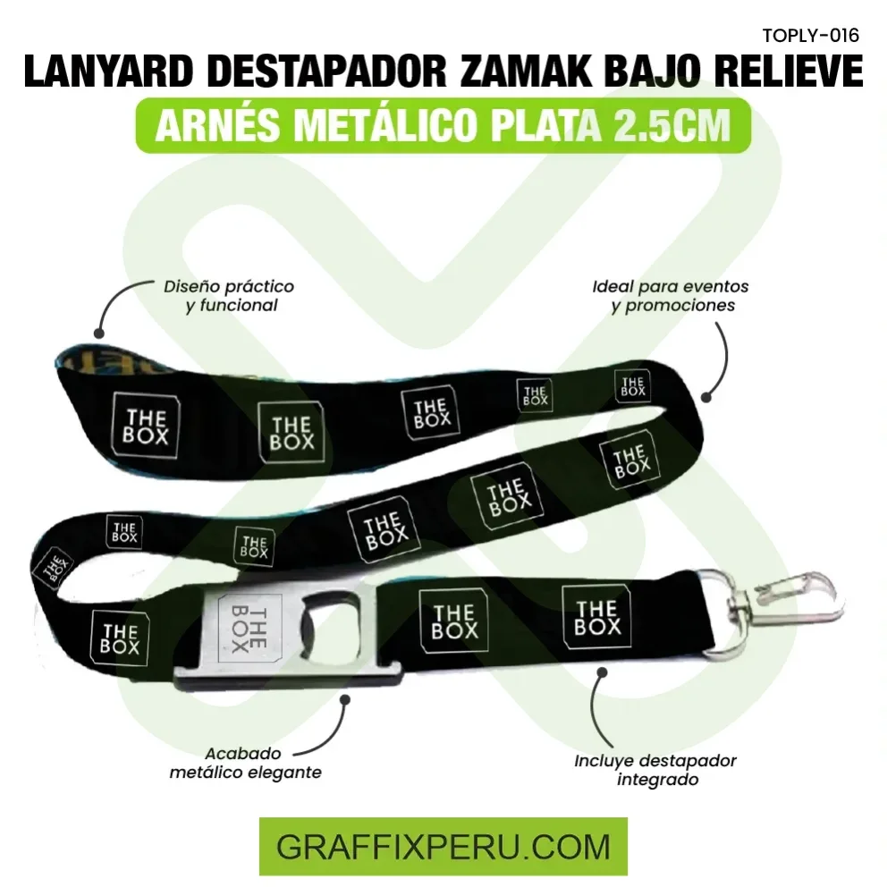 lanyard destapador zamak con arnes plata o negro 2.5cm - Vista alternativa
