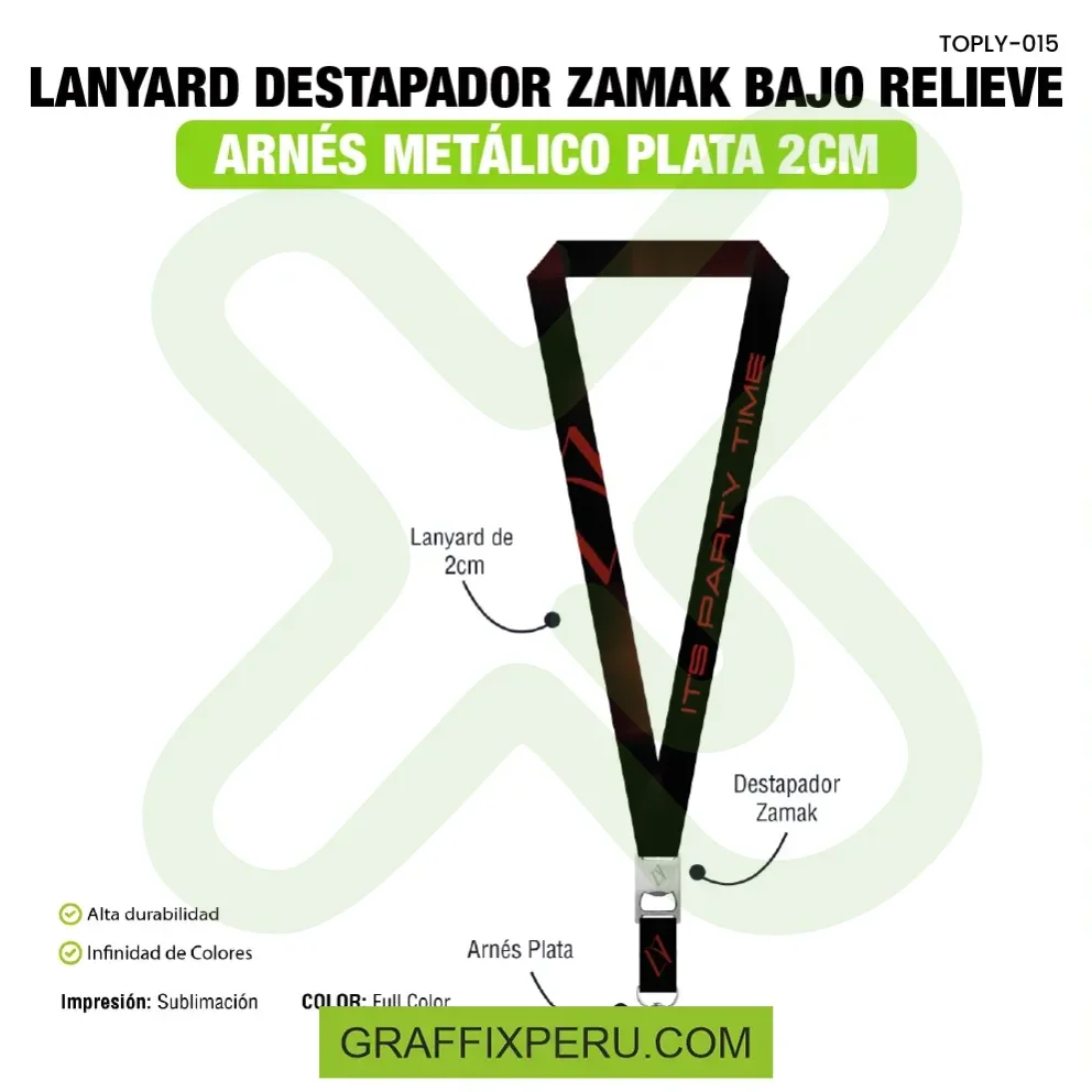 Lanyard con destapador zamak bajo relieve y arnes metalico 2cm - Vista alternativa