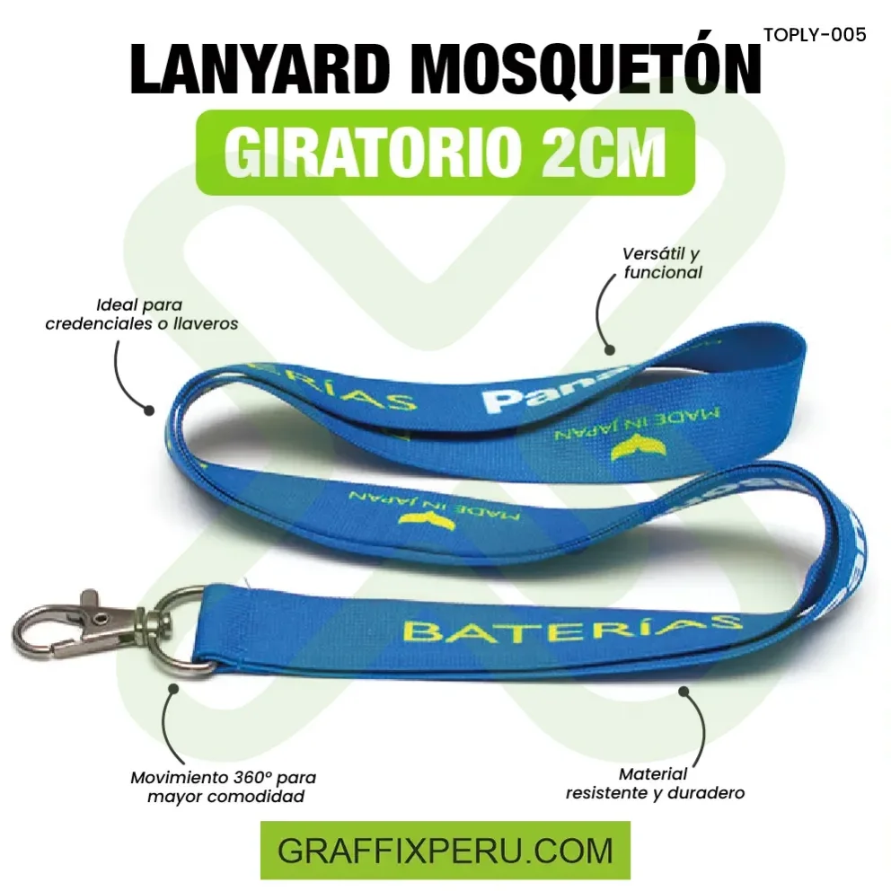 lanyard con mosqueton giratorio con palanca 2cm - Vista alternativa