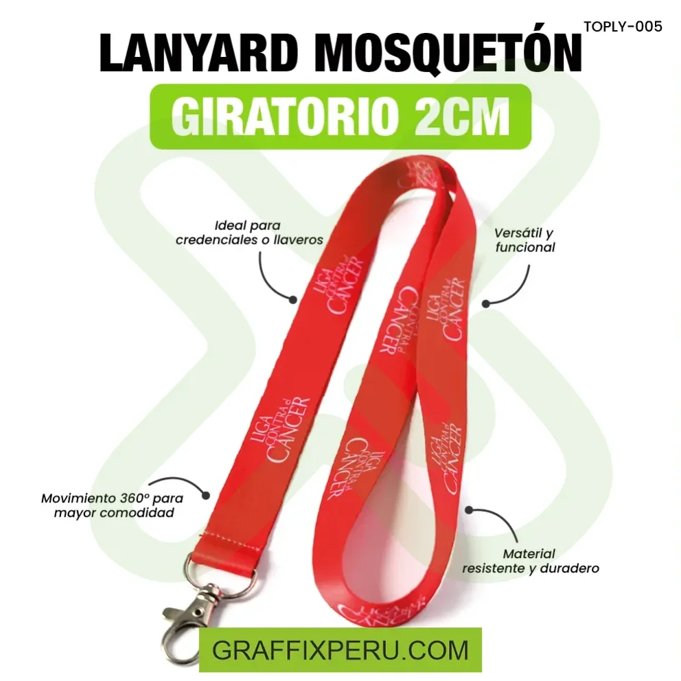 lanyard con mosqueton giratorio con palanca 2cm