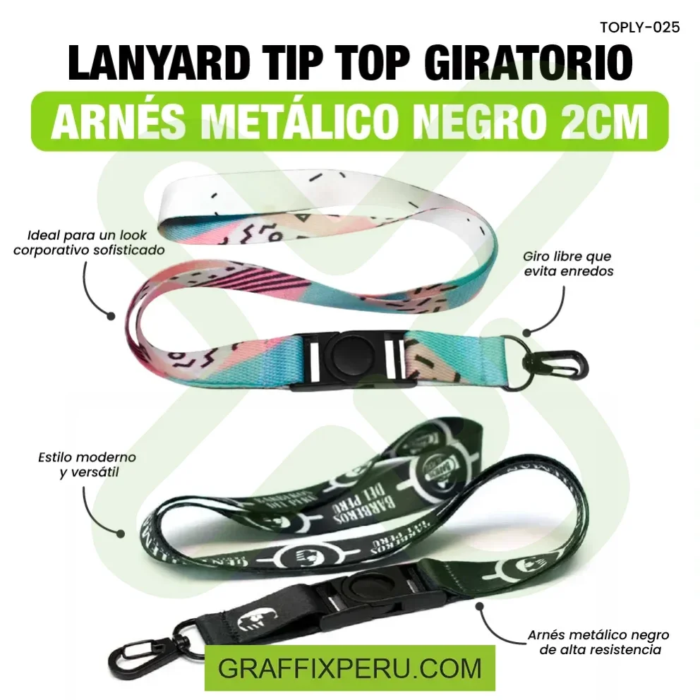 lanyard con tip top giratorio y arnes negro 2cm - Vista alternativa