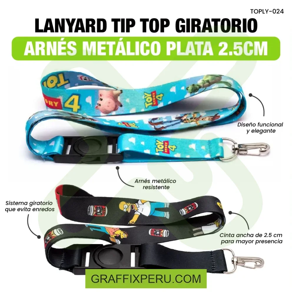 lanyard con tip top giratorio y arnes plata 2.5cm - Vista alternativa