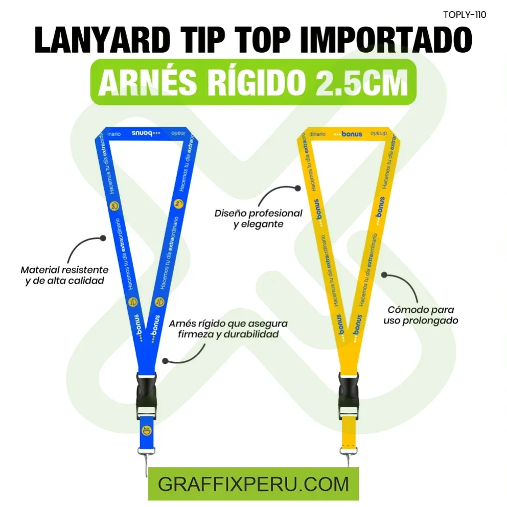 lanyard con tip top plano importado y mosqueton rigido 2.5cm