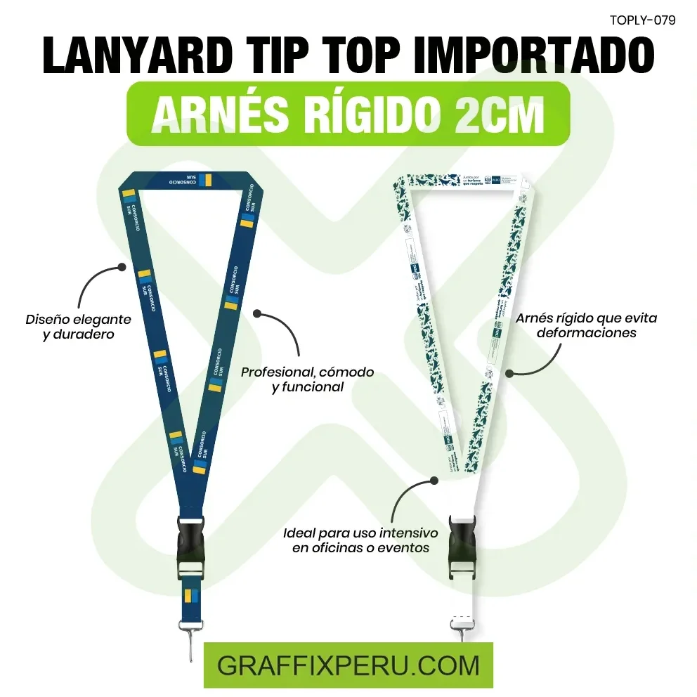 lanyard con tip top plano importado y mosqueton rigido 2cm
