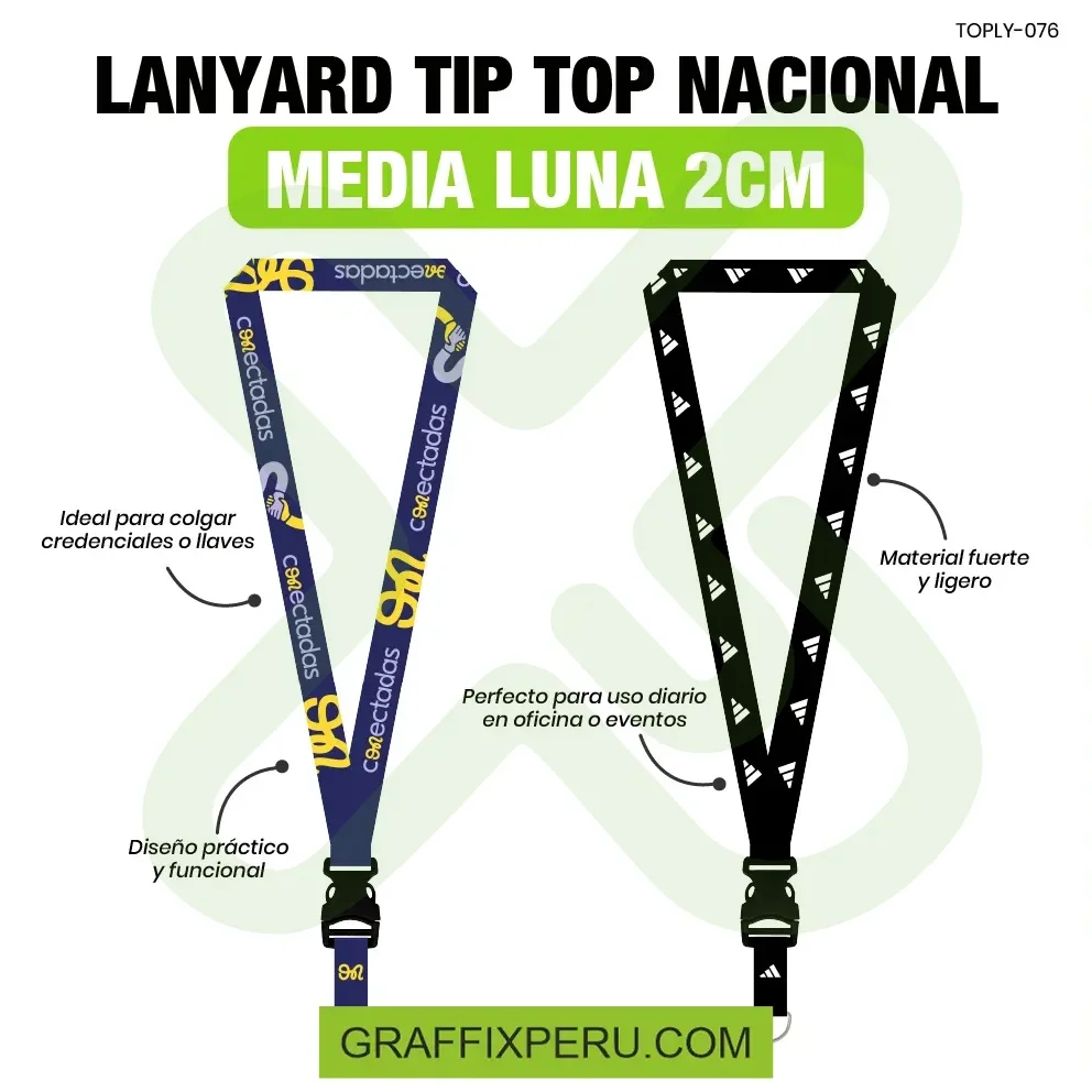 lanyard con tip top plano nacional y media luna 2cm