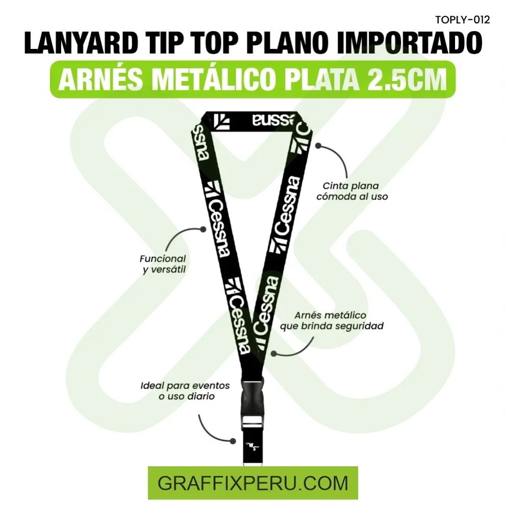 lanyard con tip top plano importado y arnes plata 2.5cm - Vista alternativa