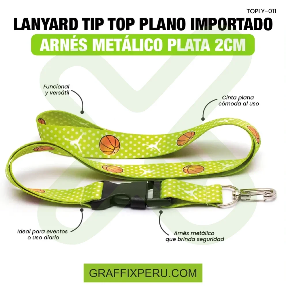 Lanyard con tip top plano importado y arnes plata 2cm - Vista alternativa