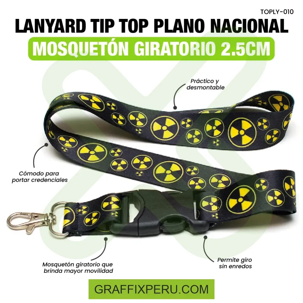 lanyard con tip top plano nacional y mosqueton giratorio con palanca 2,5cm - Vista alternativa
