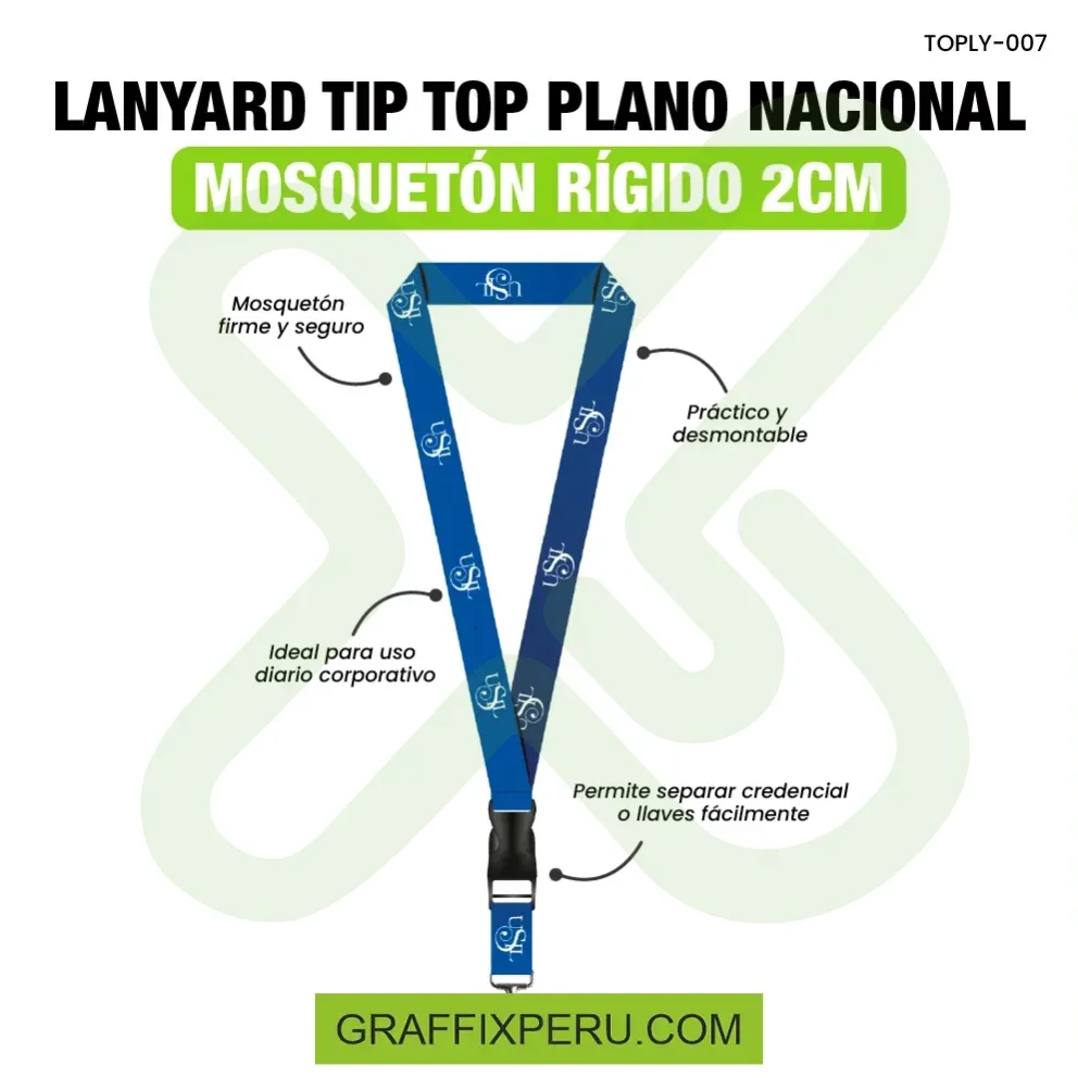 lanyard con tip top plano nacional y mosqueton rigido 2cm - Vista alternativa