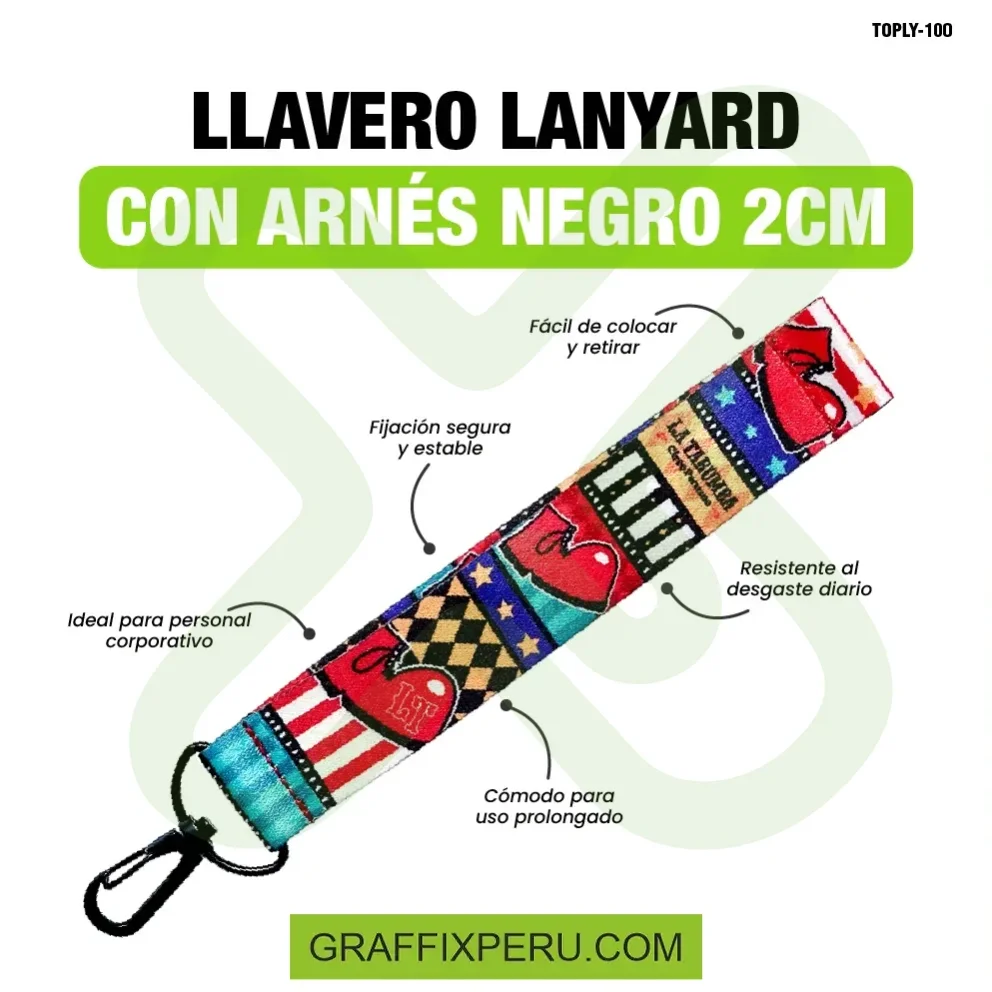 llavero lanyard con arnes negro 2cm - Vista alternativa
