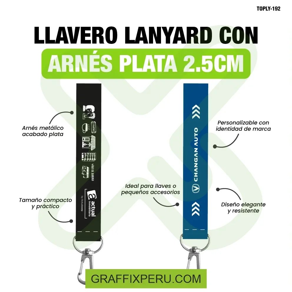 llavero lanyard con arnes plata 2.5cm