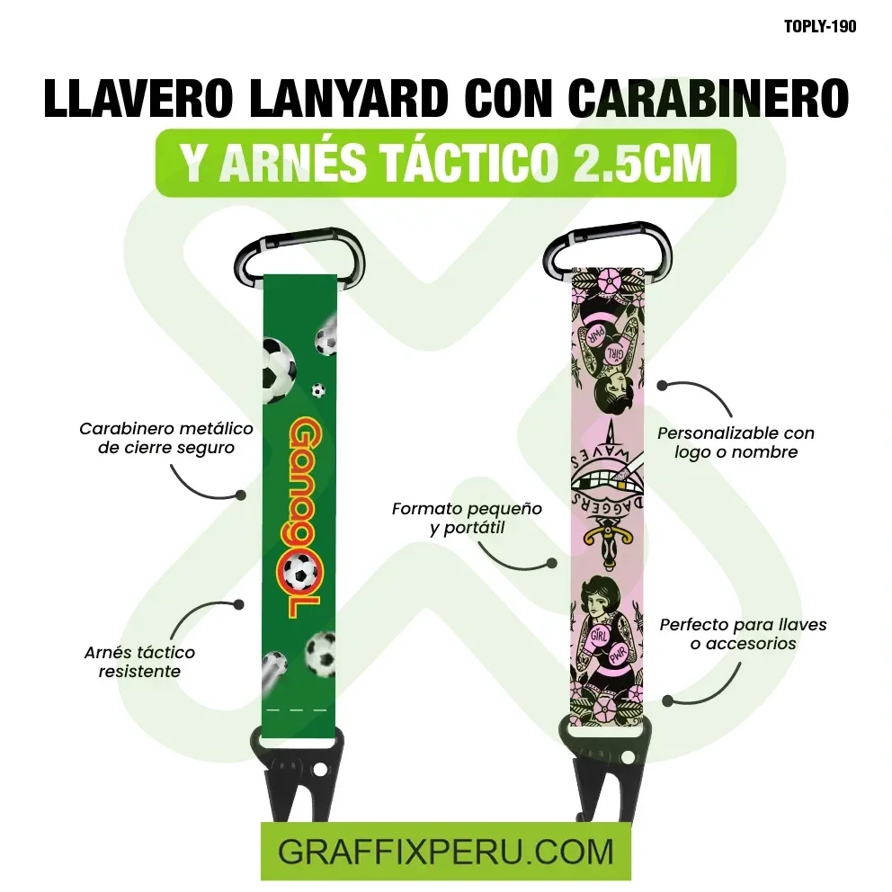llavero lanyard con carabiner y arnes tactico 2.5cm