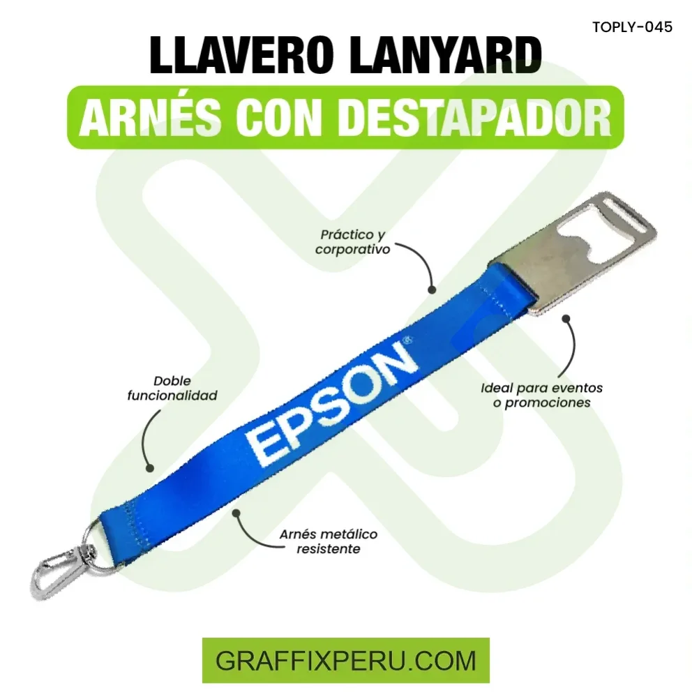 llavero lanyard con destapador y arnes plata 2.5cm