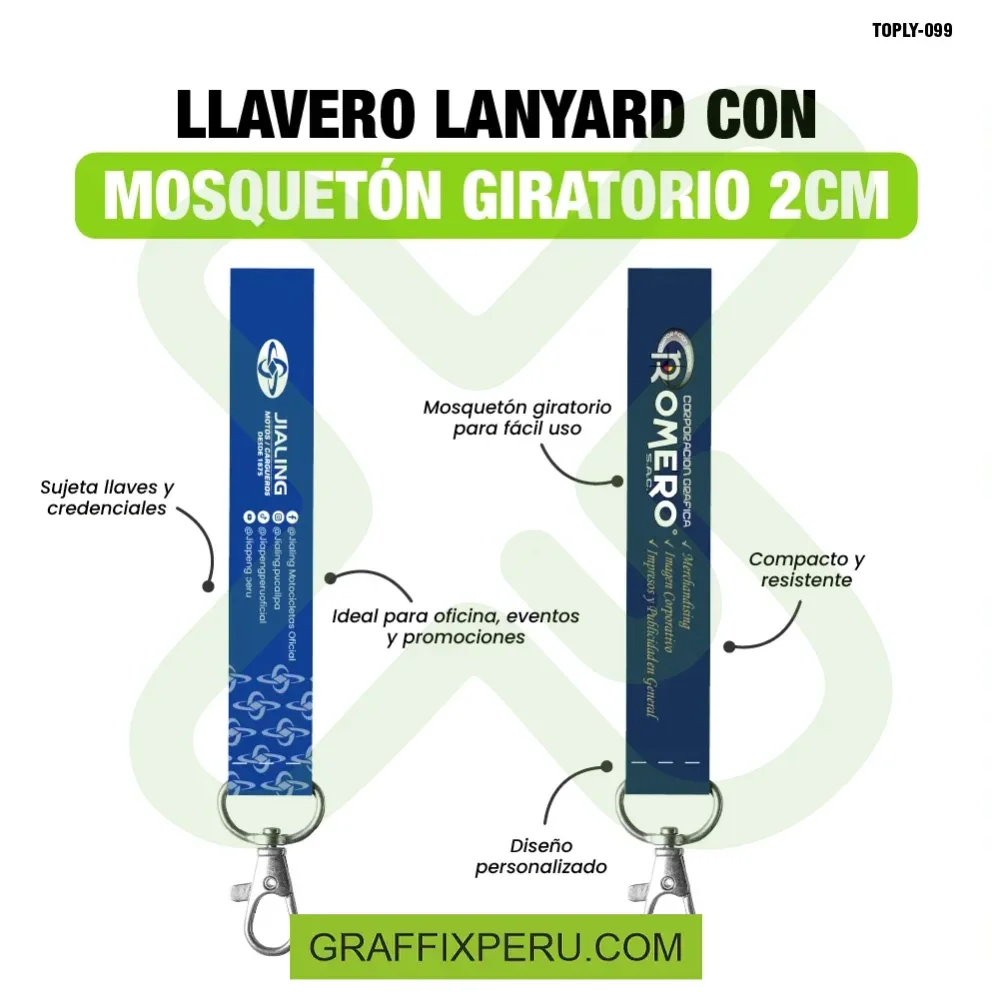 llavero lanyard con mosqueton giratorio con palanca 2cm - Vista alternativa