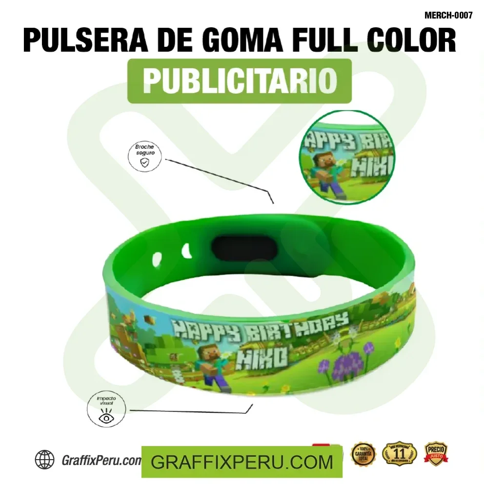 pulsera de goma con broche impresión full color