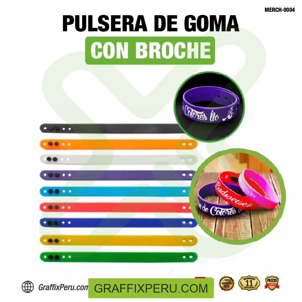 pulsera de goma con broche impresión un color