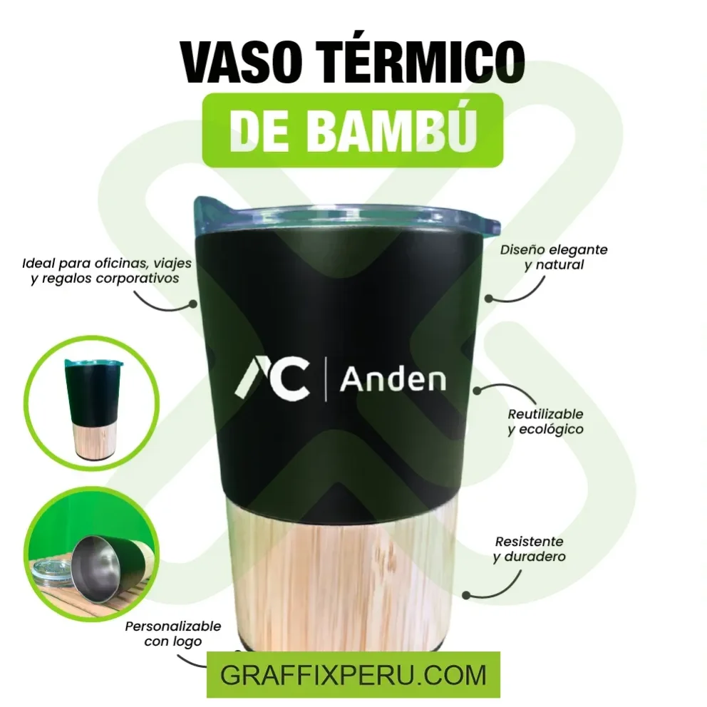 VASO TÉRMICO DE ACERO Y BAMBÚ - Vista alternativa