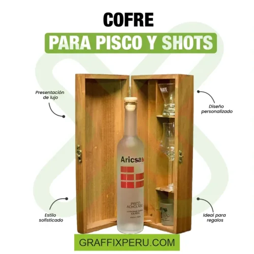 caja de madera con pisco personalizado 500ml y 3 copas - Foto 3