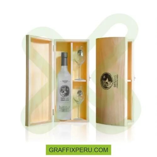 caja de madera con pisco personalizado 500ml y 3 copas - Foto 1