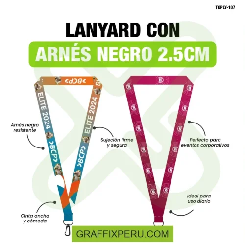lanyard con arnes negro 2.5cm - Foto 1