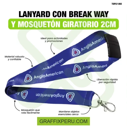 lanyard con mosqueton giratorio con palanca y break way 2cm - Foto 2