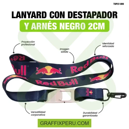lanyard con destapador y arnes negro 2cm - Foto 2