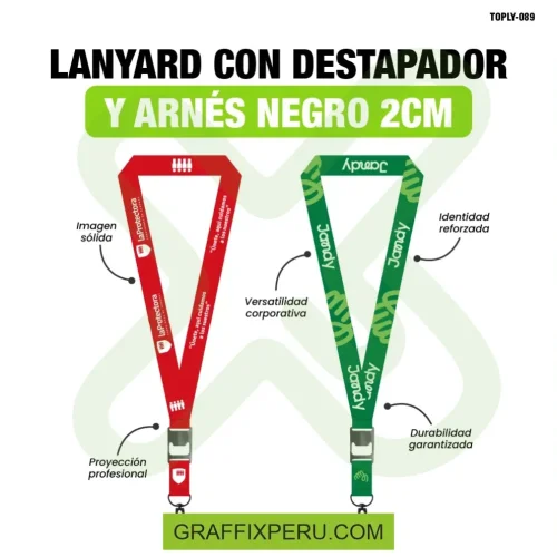 lanyard con destapador y arnes negro 2cm - Foto 1