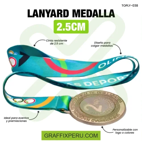 LANYARD CON MEDALLA ZAMAK 2.5 CM - Foto 3