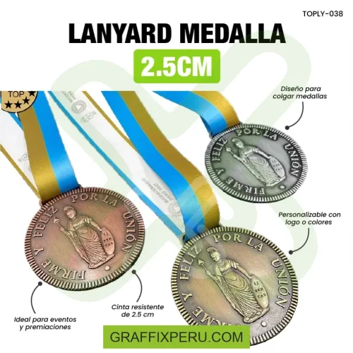 LANYARD CON MEDALLA ZAMAK 2.5 CM - Foto 2