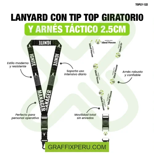 lanyard con tip top giratorio y arnes tactico 2.5cm - Foto 2