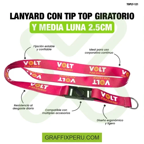 lanyard con tip top giratorio y media luna 2.5cm - Foto 1
